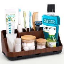 Wood Toothbrush Holders for Bathrooms Countertop Organizer - Detachable 7 Slo...