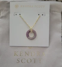 Kendra Scott Mikki Pendant Necklace Purple Mauve Mix Crystal Pave NWT $70 Pouch!
