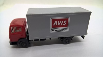Wiking 434 Mercedes MB LP 814 LN2 Koffer-LKW m. LBW AVIS Autovermietung rot (66)