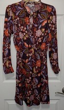 LOFT Women's Floral Ruffle Tie Neck Botanical Garden Dress Sz S Petite Fall