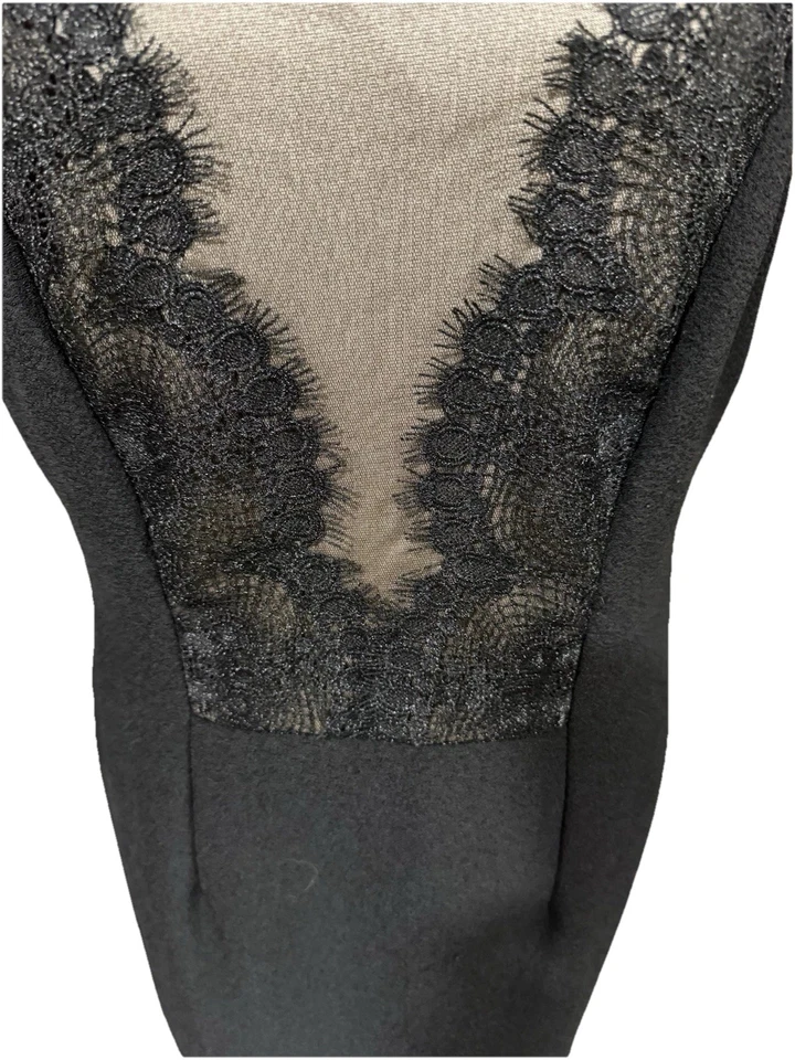 Vestido David Meister Pequeño Negro Encaje Ilusión Corpiño Talla 14 Cócteles Boda Foto 4 de 4