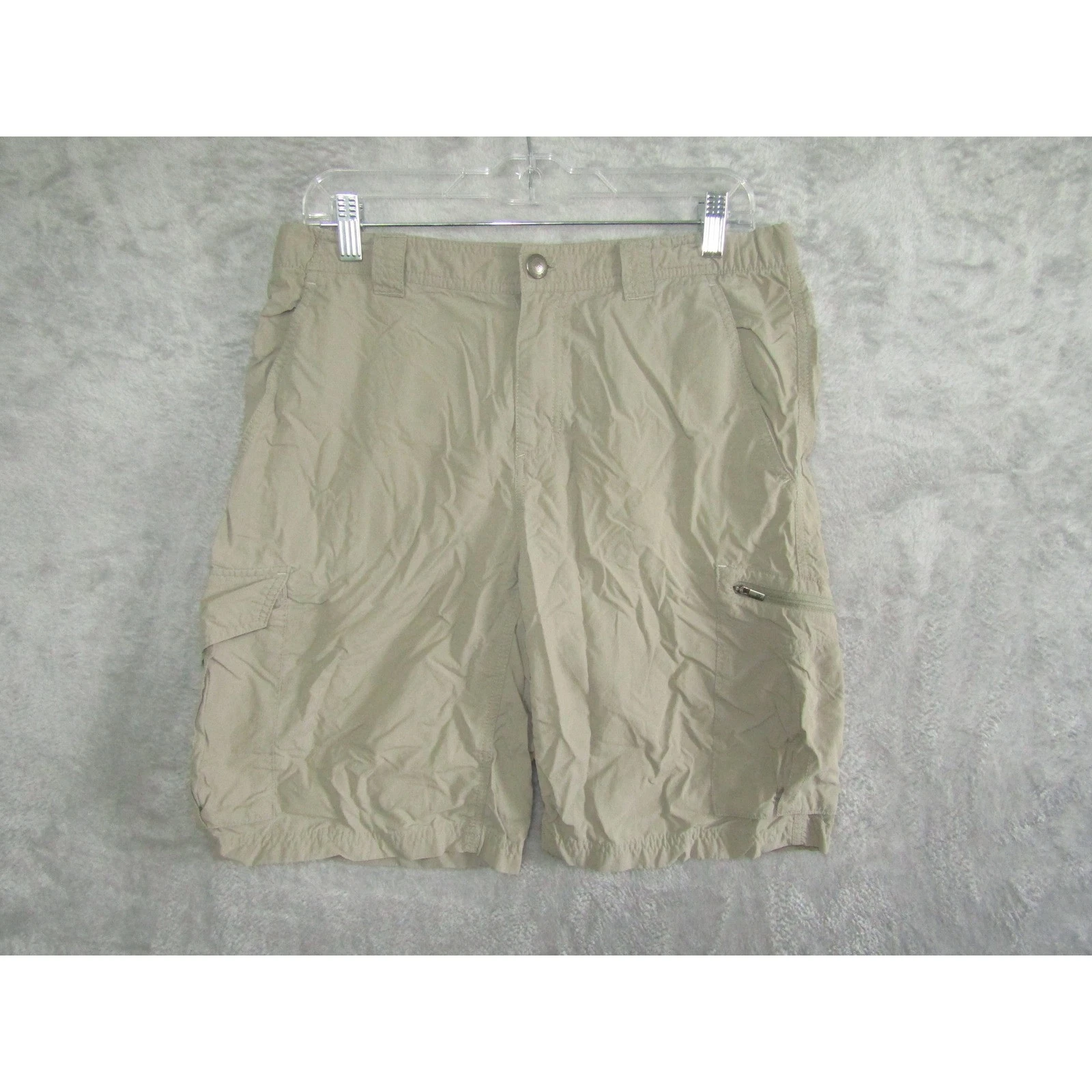 Columbia Mens Cargo Shorts Khaki Tan Zip Pockets Sun Protection Waist 32