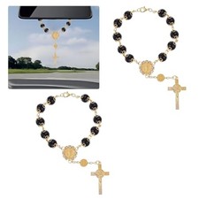 ZIMISI 2PCS Car Rosary for Rearview Mirrors, Personalized Blessing Black