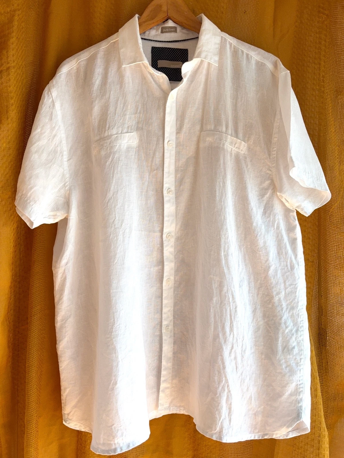 Bruno New York Mens Linen Shirt Large White Short Sleeve Button Up Coastal Beach
