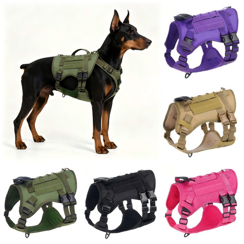 Dog Harness Adjustable No-Pull Tactical with Handle for Large Dogs - Reflective