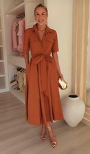 ZARA NEW WOMAN MIDI BELTED ZW COLL. POPLIN SHIRTDRESS CAMEL ReF:2640/654 XS 