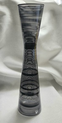 Orrefors Zvizz 13'' Glass Vase Black Rings on Clear  Ingegerd Raman 2005-2007