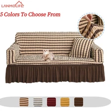 Stretch Bubble Check Sofa Cover With Skirt Washable Aemchair Covers Slipcover