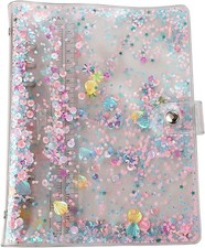A5 6-Ring Glitter Binder Cover Refillable PVC Planner Notebook Shell 6.7x9.2in