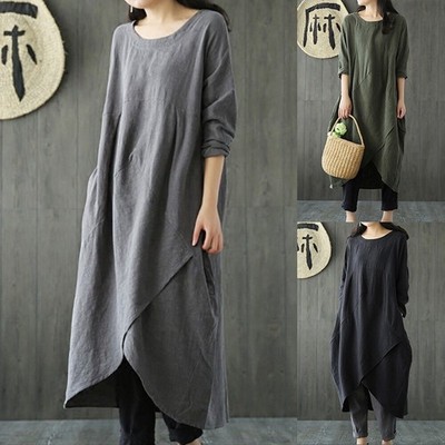 Plus Size Women Baggy Maxi Dress Ladies Casual Loose Long Sleeve Tunci Kaftan;'