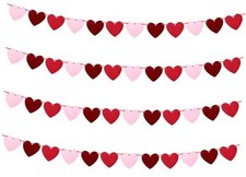 4Pcs Valentines Felt Heart Garland, Valentine Felt Heart Banner Decorations