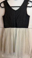 Ruby & Bloom Girls Size 10 Black/Ivory Faux Leather Tulle Midi A-Line V-Neck