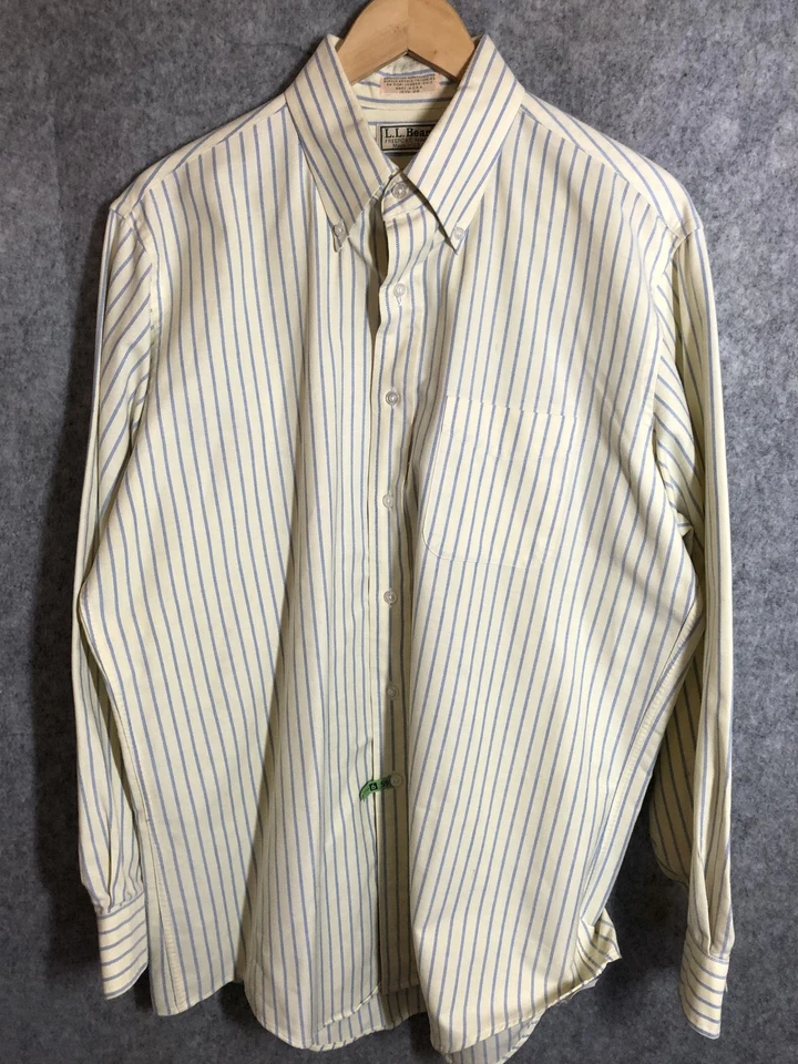 Camisa vintage L.L.Bean para hombre 16,5 34 amarillo azul a rayas abotonada hecha en EE. UU. AÑOS 90 Foto 3 de 4