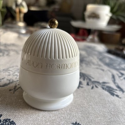 Vintage Avon Hormone Cream Milk Glass Jar 1970s Empty Collectable