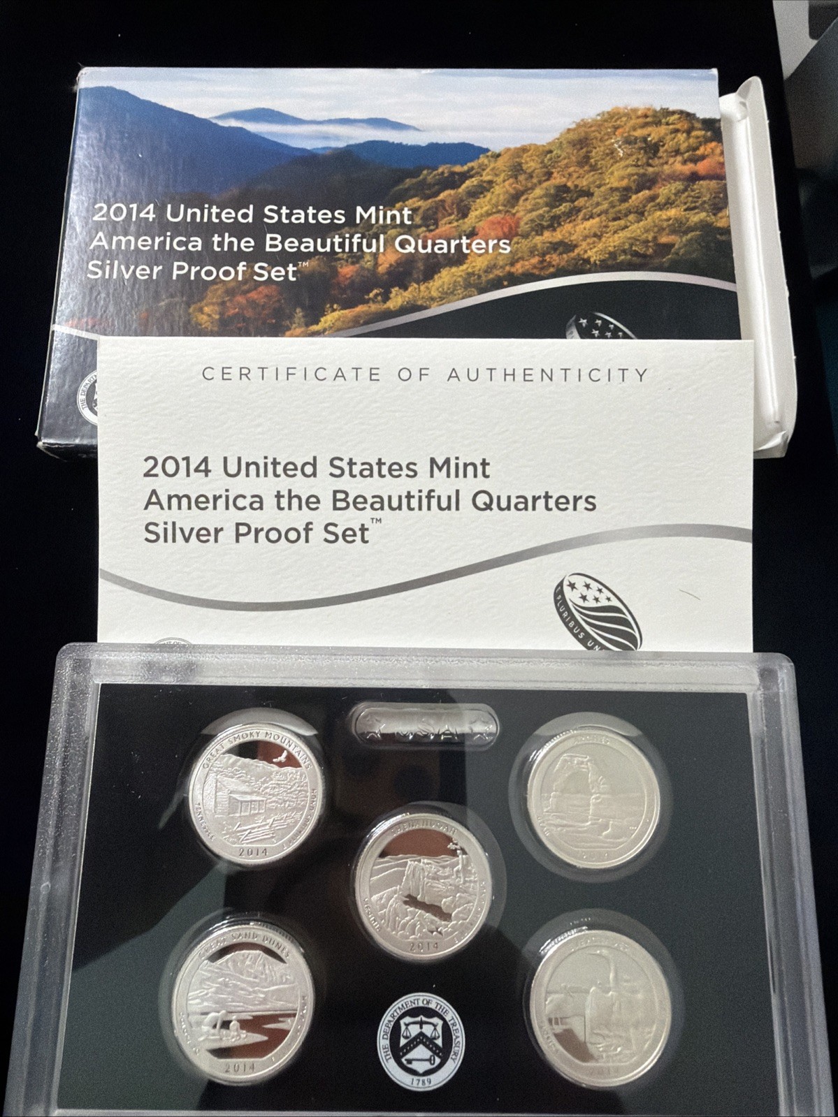 2014-S AMERICA THE BEAUTIFUL PARK QUARTER SILVER PROOF SET!! WITH BOX AND COA!!