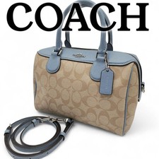 Borsa a tracolla Coach F32203 Mini Boston firmata blu chiaro beige originale