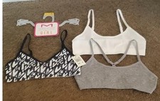 Maidenform Girl 3pk Bralette Training Bras Black Hearts Size M XL Racerback NWT