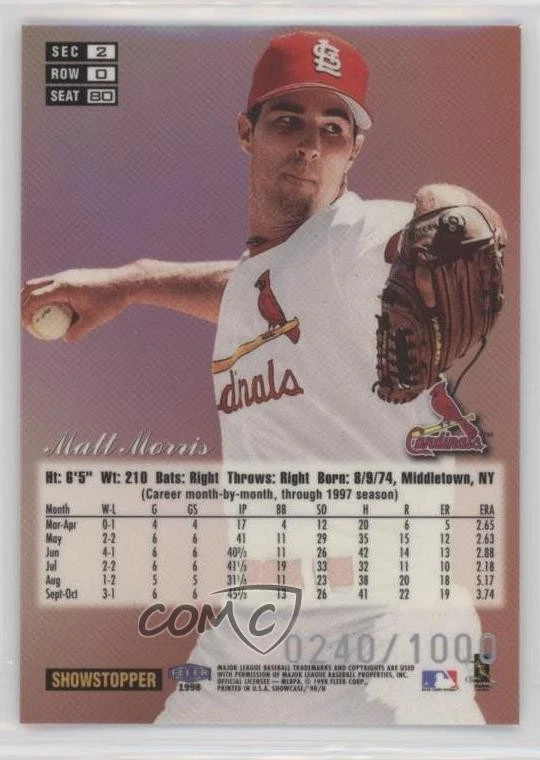 1998 Flair Showcase Row 0 /1000 Matt Morris #80 - Image 2 of 2
