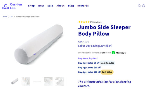 Cushion Lab Jumbo Side Sleeper Body Pillow Hug Pillow - Full-Body Cooling Pillow