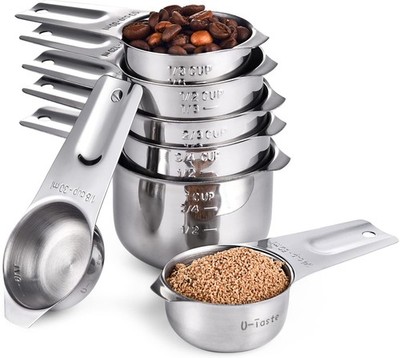 U-Taste 18/8 Edelstahl Messbecher 7er Set, breiter Griff für trockene und...