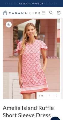 $116 Cabana Life Amelia Island Ruffle Short Sleeve Dress UPF 50+ Large