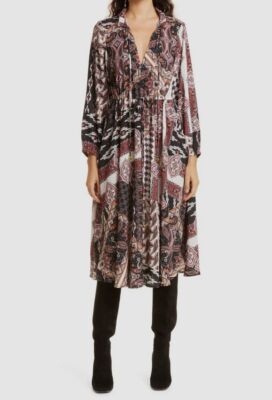 $495 Cara Cara Women's Black Long Sleeve Split Neck Tie A-Line Dress Size  XS 840253535771| eBay