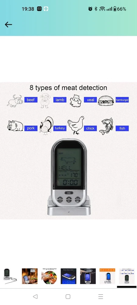 Meat Thermometer Wireless Electronic Digital Food Meat Thermometer LCD Large...