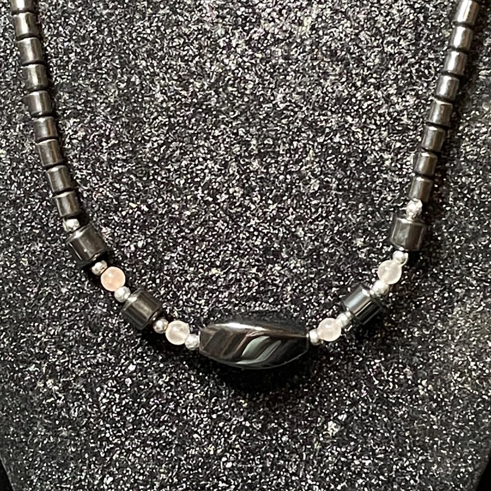 ОЖЕРЕЛЬЕ гематит трубка бусина полностью бисером нейлона розового стекла бусина омар застежка 18» - Изображение 2 из 4