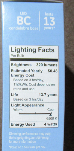 GE PK-00103164-2 LED COOL DAYLIGHT 40w DECORATIVE 3-PACK LIGHT BULBS - Picture 5 of 7