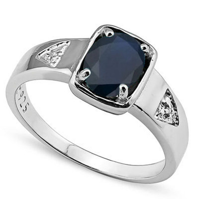 1.61 CTW  BLACK SAPPHIRE & GENUINE DIAMOND 925 STERLING SILVER RING SIZE 8