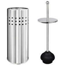 Chrome Toilet Plunger with Holder for Bathroom Quick Dry Multi Drain Plunger
