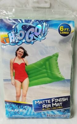 H2O GO Inflatable Air Mattress Green Lounge Large Pool Float 6 feet x 27 inches
