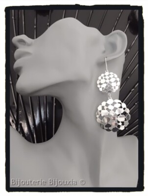 Boucles D’oreilles Anciennes En Argent Massif 925 Rhodié - Occasion