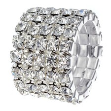 New Sparkling 5 Row Silver Austrian Crystal Rhinestone Stretch Ring R1238