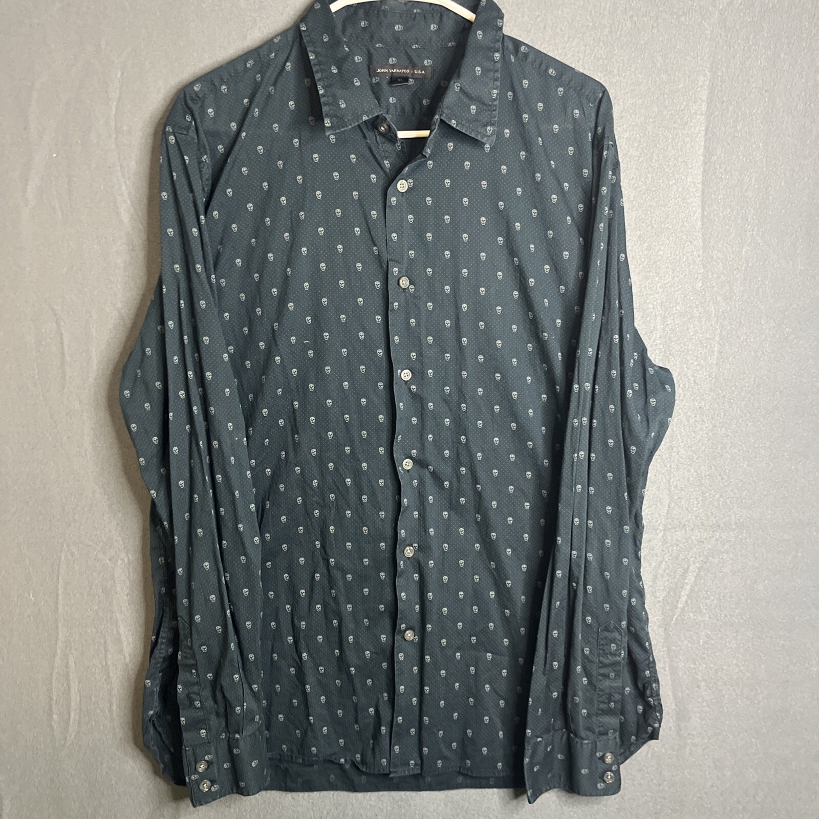 John Varvatos Star USA Long Sleeve Button Up Shirt Size XL Mini Skull Print AOP