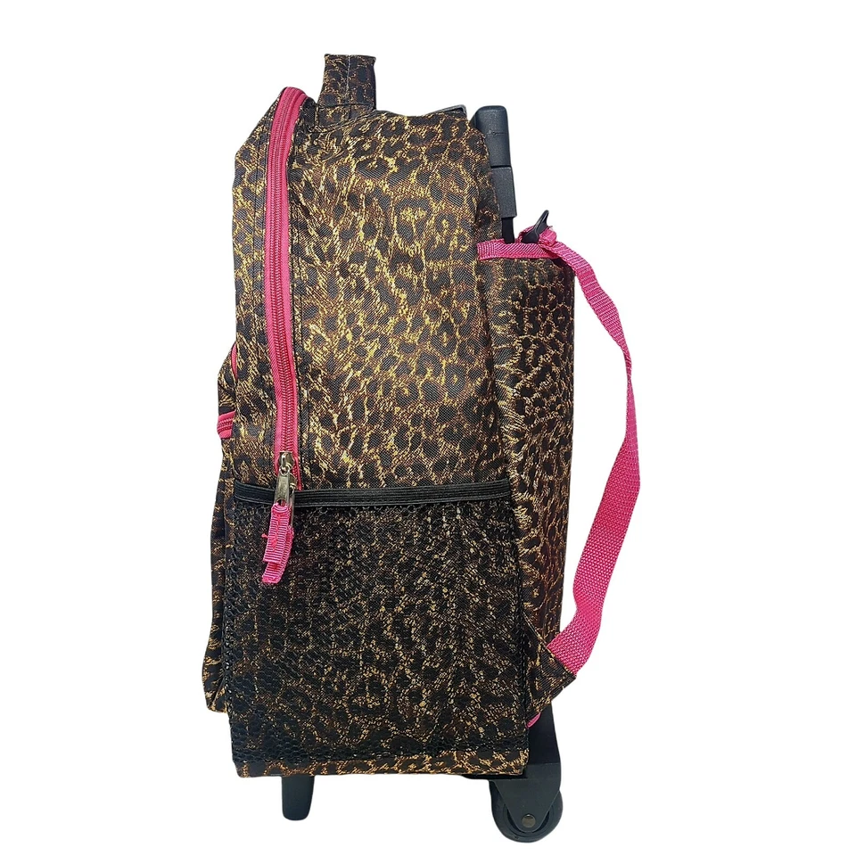 Rolling Backpack Rockland Double Handle  Pink Leopard 17-Inch - Image 3 of 4