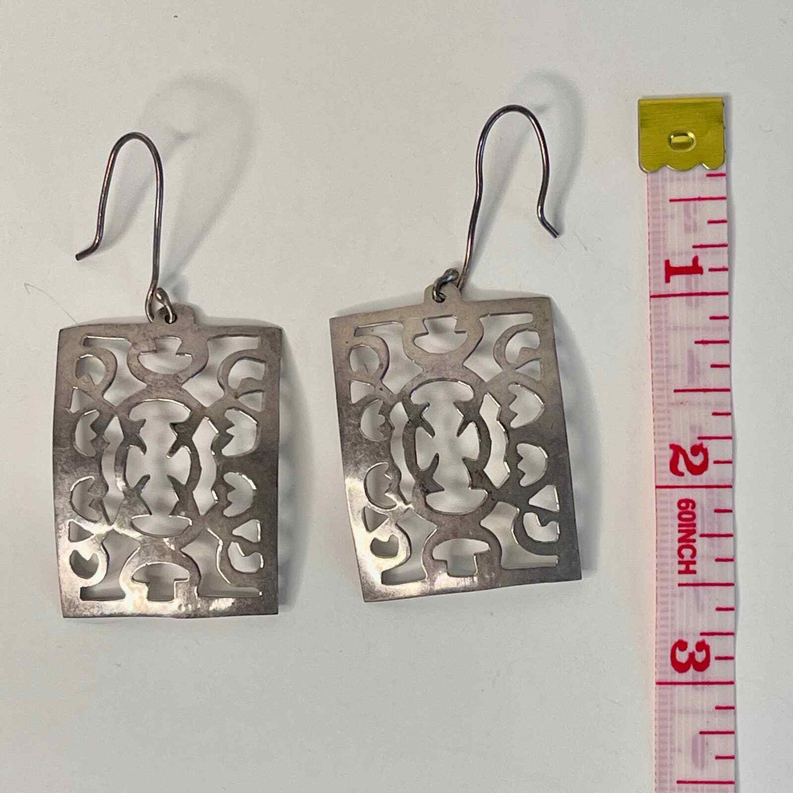 925 Sterling Silver Rectangular Filigree Earrings… - image 2