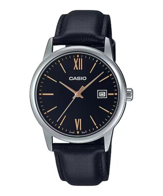 Casio MTP-V002L-1B3 Mens Analog Watch Leather Band Black Date
