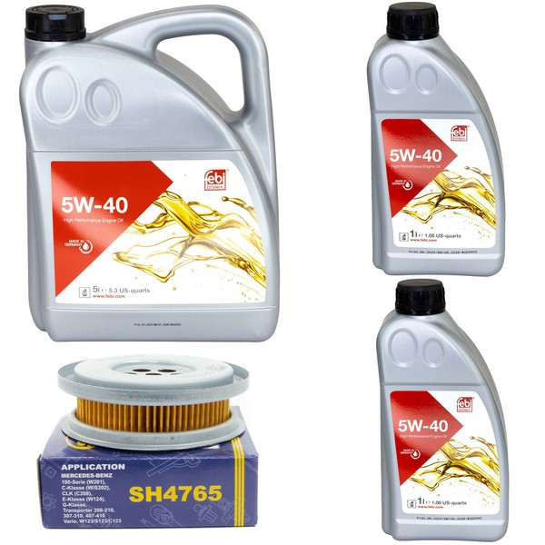 MotoröL Set MotoröL Febi SAE 5W-40 7 Liter + ÖLfilter FüR Mercedes C-Klasse T1-image