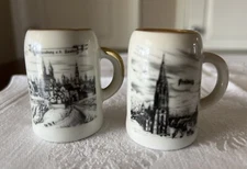 Vintage Mini Stoneware Ceramic Rothenburg And Freiburg Beer Stein Mug Shot Glass