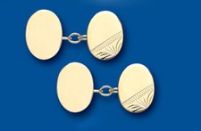 Gold Cufflinks Chained Solid Yellow Gold Oval British Made Hallmarked