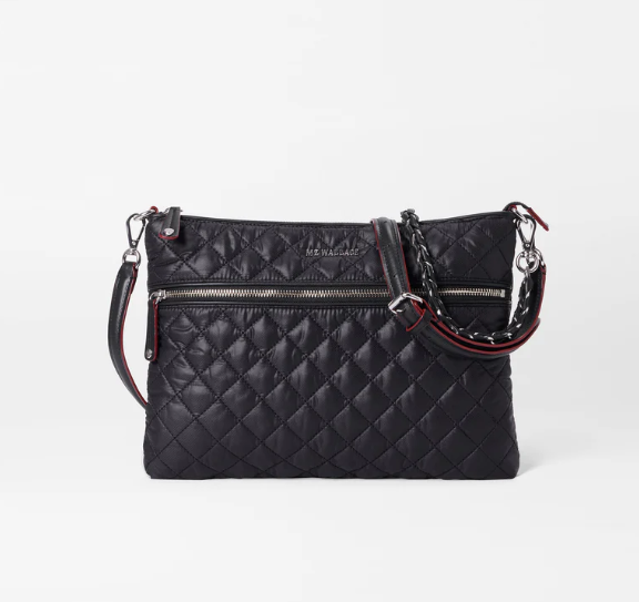 Crosby Black Quilted Nylon Zip Crossbody Bag