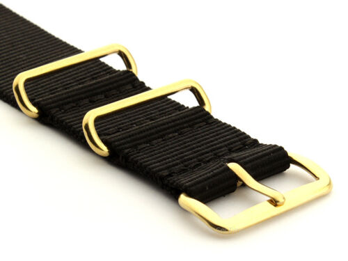 Black Nato G10 Nylon Watch Strap Band Gold Buckle 18 20 22 24 Military Army MM