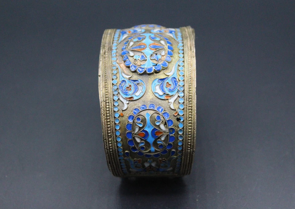 Brazalete uzbeko, brazalete de plata y bronce de baja calidad, brazalete de esmalte #2 Foto 4 de 4
