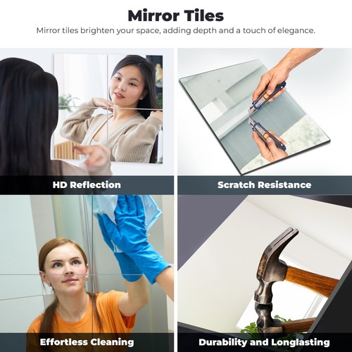 Azulejos de espejo de vidrio autoadhesivos hojas de espejo de pared para espejo y decoración de gimnasio en casa - Imagen 11 de 60
