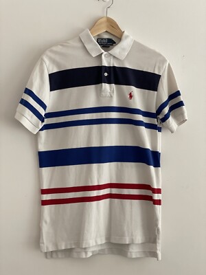 Polo Ralph Lauren Mens White/Blue/Red Logo Polo Shirt in Great