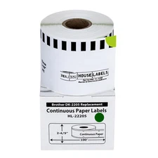 Non-OEM Fits BROTHER DK-2205 GREEN Continuous Labels - (18) Rolls of 100'