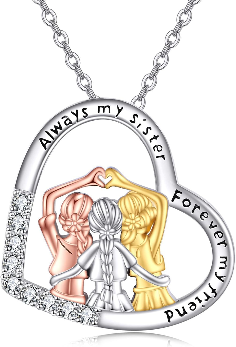 アクセサリー saku_riko.sisters 3 Sisters Necklace 925 Sterling Silver Heart CZ Pendant Jewelry