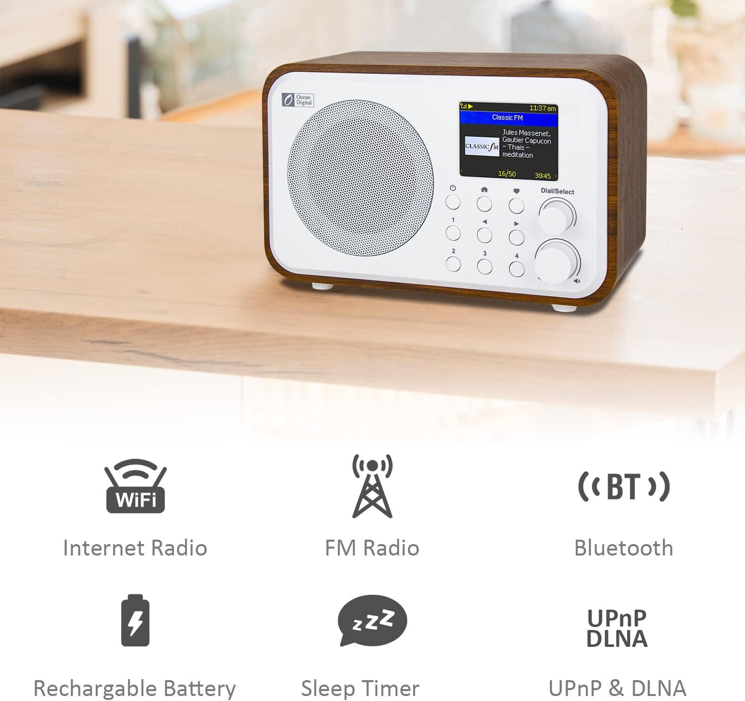 Ocean Digital WR-336F Rechargeable Wifi Internet Radio FM Bluetooth  Refurbished