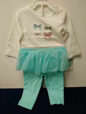 Carters Girls Inflant White Bodysuit with Blue Tutu/Long Pants